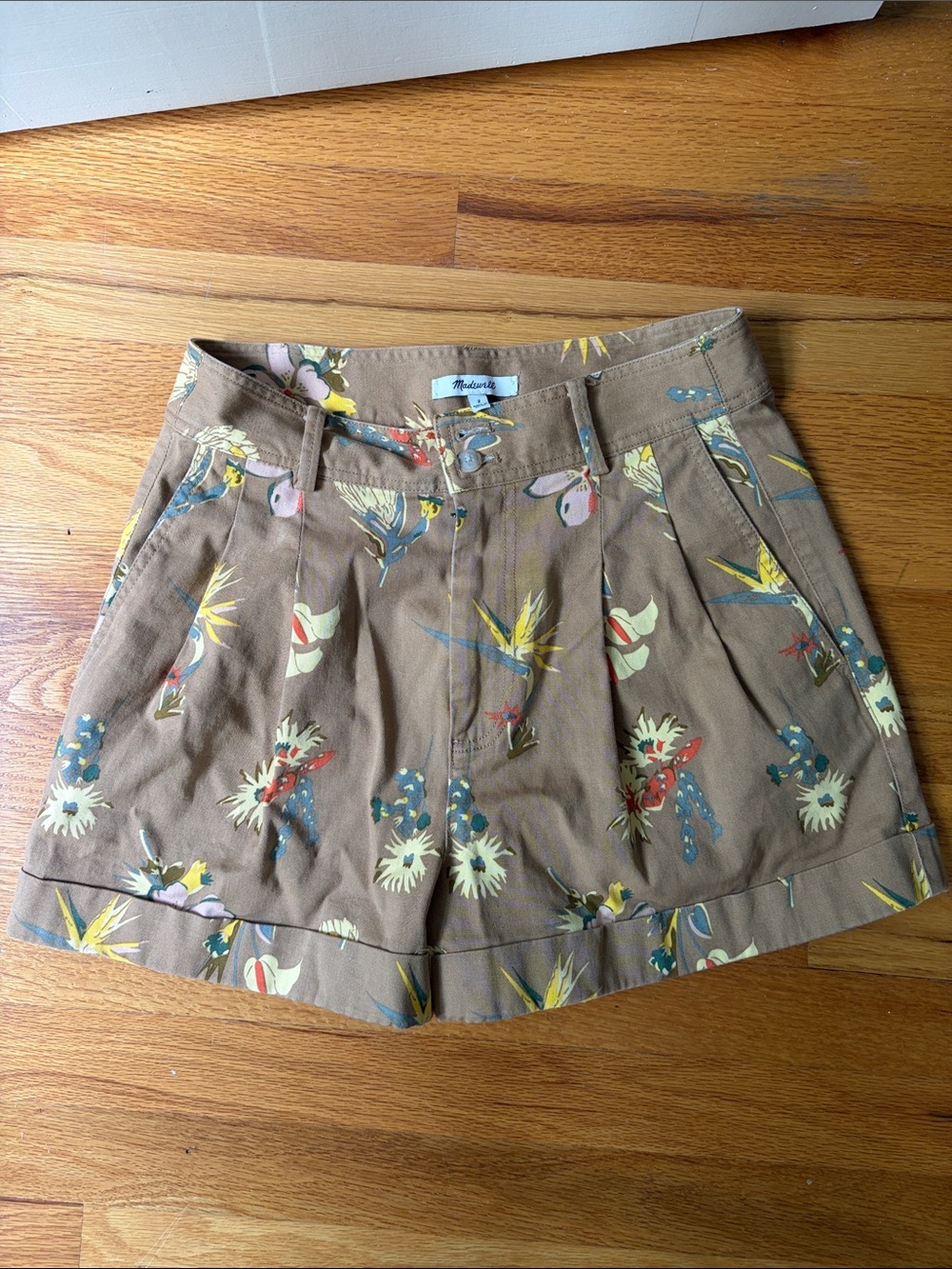 Madewell Tan Floral Pleated Skort